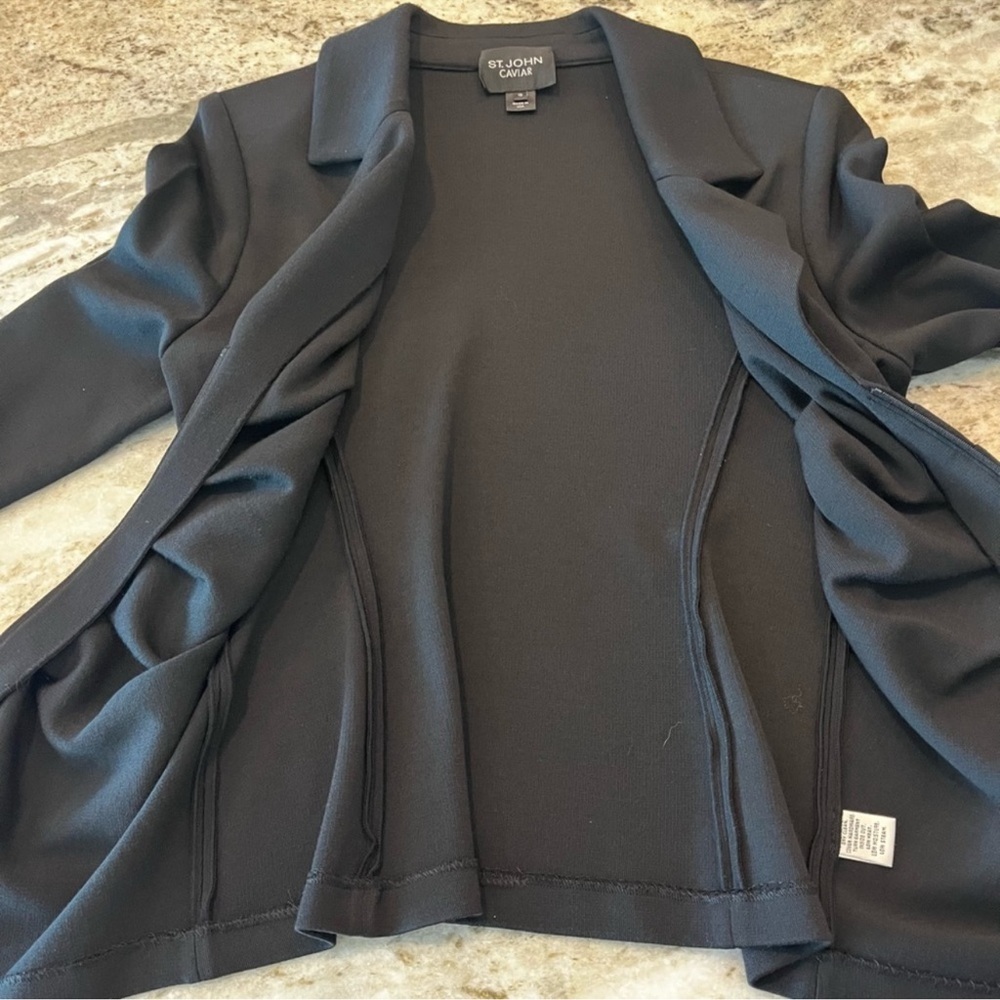St. John Caviar Black Ruched Zip Up Sweater Jacket Women’s SZ 10